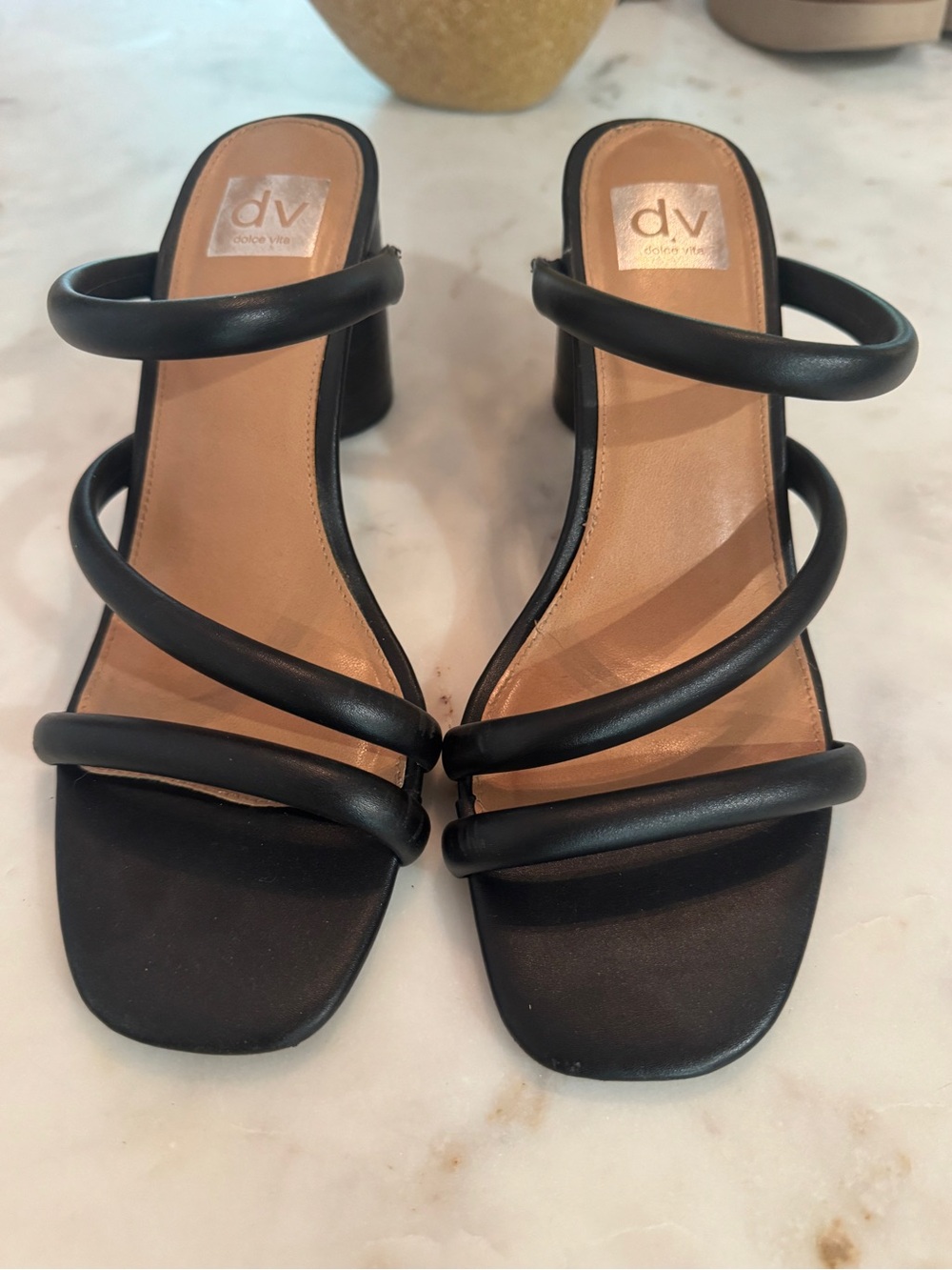 DV by Dolce Vita Black Triple-Strap Block Heel Sandals